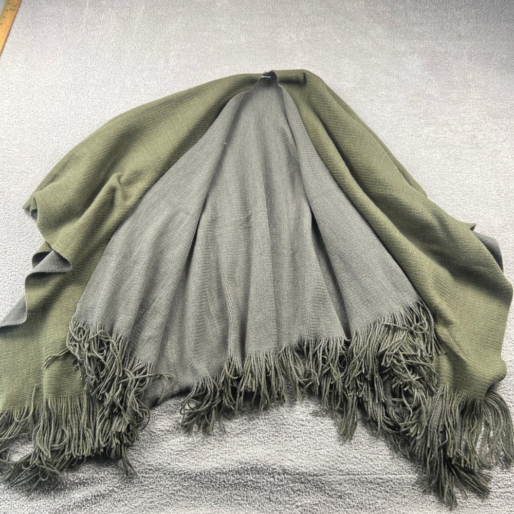 Castlecore Preppy Knit Poncho Wrap Women Olive Green Fringe Boho Earthy Cozy